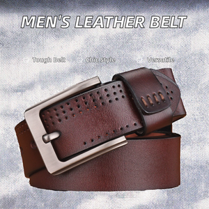 India Wholesale Vintage Custom Alloy Pin Buckle Cow Hide Leather <b>Belt</b> with Engraved Finish 3.8CM Width for Men - Product Image 2