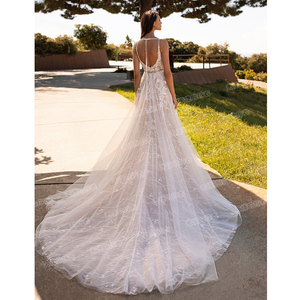 <span class=keywords><strong>Eleganti</strong></span> <span class=keywords><strong>Abiti</strong></span> da Sposa da Spiaggia Economici Senza Maniche con Scollo a V Linea A <span class=keywords><strong>in</strong></span> <span class=keywords><strong>Tulle</strong></span> Sexy Abito da Sposa 2020 Robe De Mariage - Product Image 4