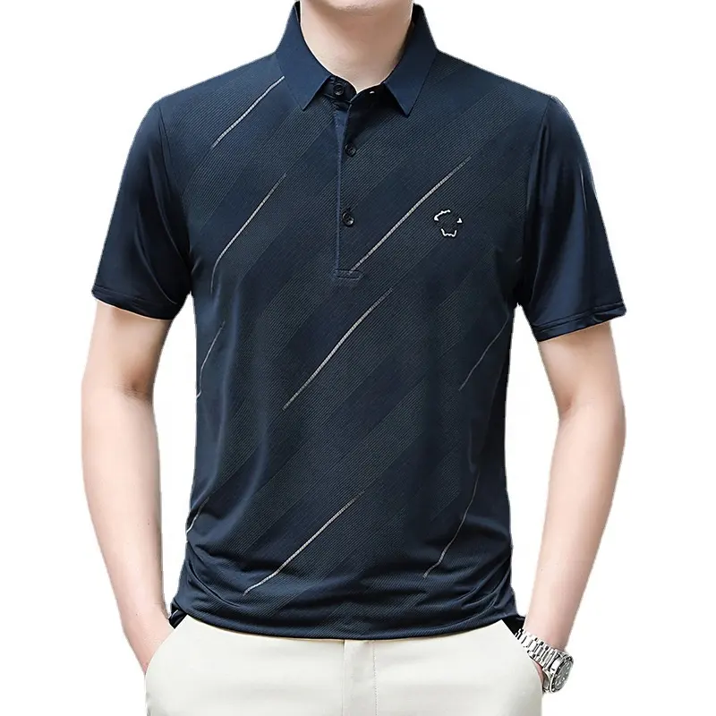 Camiseta polo de manga curta para homens, camisa polo port wind ice de seda de tamanho grande e respirável, novidade de verão