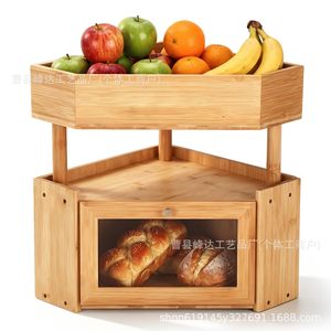 Boîte de rangement pour pain en bambou, double couche, organiseur de fruits, étagère d'angle de cuisine avec tiroir pour le rangement des collations - Product Image 5