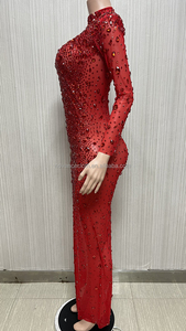 Rode Diamant Verjaardagsjurk Bling Zijsplit Rood Goud Trouwjurken Dames Avond Elegant Formeel Lange Jurk <span class=keywords><strong>Prom</strong></span> Party - Product Image 2