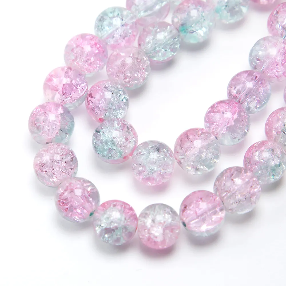 10ミリメートルPinkとBlue Crackle Round Glass BeadsためDIY Jewelry Making