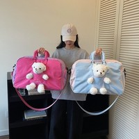 Sac de voyage et de sport à roulettes grande capacité, imperméable, avec compartiment pour trolley, motif ours en peluche mignon, couleurs pastel, pour la nuit et les activités sportives