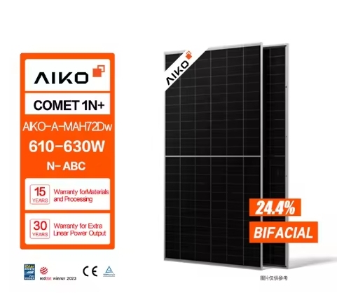 Aiko Solar N-Type ABC Comet Dual Glass Bifacial Panel 600W-625W Big Power Bipv Half Cell IBC Type 605W 610W 620W Solar