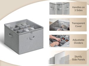 16-Ngăn vải có thể gập lại hộp lưu trữ với xử lý nắp trong suốt cho giày hoặc văn phòng tổ chức trong tủ quần áo - Product Image 4