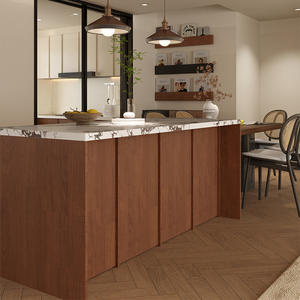 <b>Walnut</b> Wood Frame Island Counter Solid Wood Modern Kitchen Island With <b>Slab</b> Countertop Living Room Storage Partition Cabinet - Product Image 4