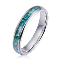 Bague de fiançailles vintage en tungstène plaqué argent 4 mm hautement poli avec incrustation d'opale pour hommes et femmes, bagues de mariage