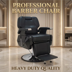MENSWEAR Professional Barber Chair Faux Leather Reclining Hydraulic Adjustable <b>Footrest</b> Industrial Design Round Base - Product Image 1