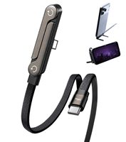 Câble de données USB C vers USB C 1,5 m 240 W Type-C 6 A Charge rapide avec support de téléphone invisible en alliage d'aluminium Nylon Ordinateur IOS