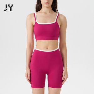 Conjunto Deportivo JY, Nuevo, Top Deportivo con <span class=keywords><strong>Tirantes</strong></span> y Rayas Blancas en Contraste, Shorts de Tres Piezas, Traje de Yoga para Mujer - Product Image 1
