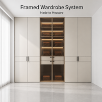Armoire de luxe en cuir PU texturé et microfibre avec cadre de lit en aluminium et six portes en tissu et cuir 3-en-1