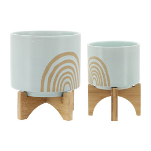 Fioriere in ceramica ad arco con supporto in legno per decorazioni domestiche, vasi per fiori per soggiorno, ingresso, patio e giardino, fioriera rialzata - Product Image 2