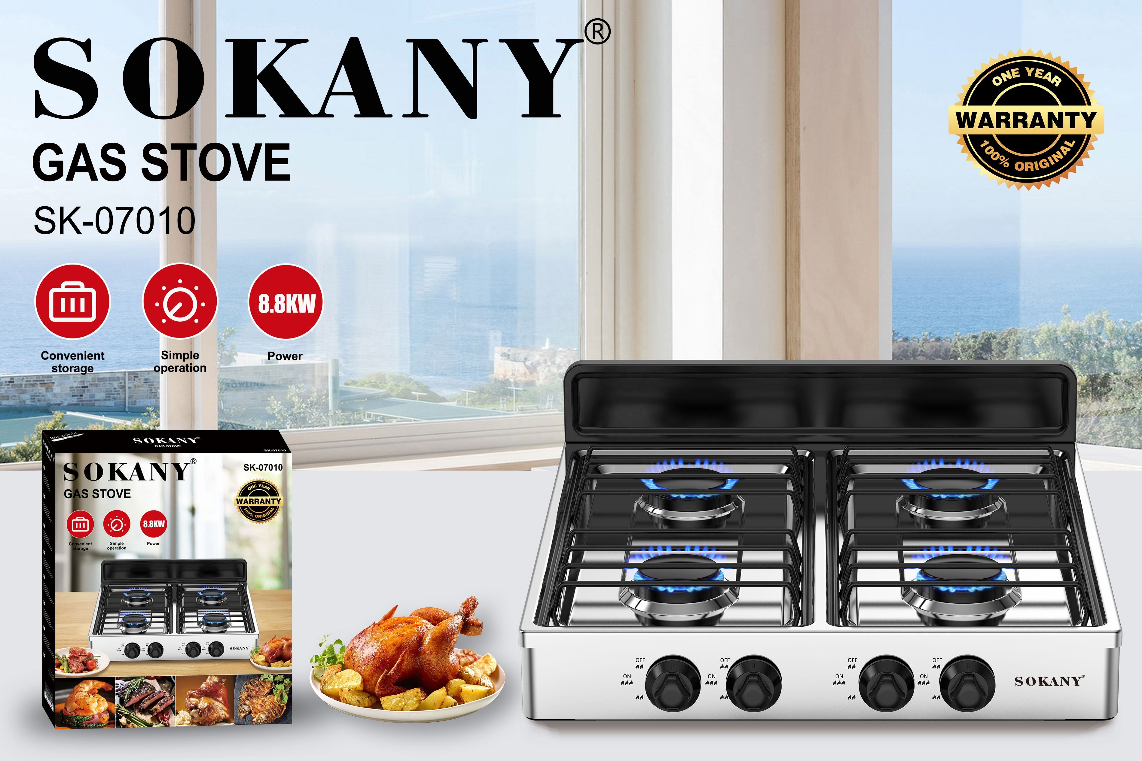Sokany Kitchen Gas Cooking Stoves Parts Small Kitchen Appliances 4burner  Stainless Steel Electric Gas Stove With Oven