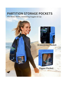 Bolsa de natación de malla, mochila de playa con cordón |   Bolsillo Impermeable, Correas Ajustables, para Snorkel, Gimnasio, Piscina, Crucero, Campamento, Parque Acuático - Product Image 2