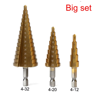 3pcs HSS Titanium Straight Step <b>Drill</b> <b>Bit</b> High Speed Steel Metal <b>Wood</b> Hole Cutter Cone Drilling Tool Set - Product Image 4