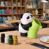 Organizador de Bandeja em Resina de Panda Kawaii com Suporte de Bambu Dourado, Estátua de Animal Fofa para Joias, Decoração Moderna para Casa e Escritório