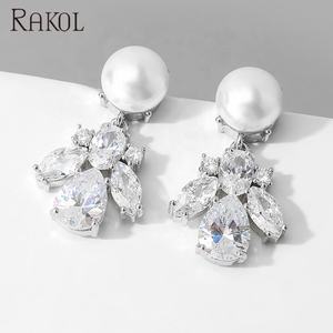 Lacole EP2565 Marquis Shape Water Drop Cubic Zirconia Pearl Stud Earrings Women's Jewelry - Product Image 2