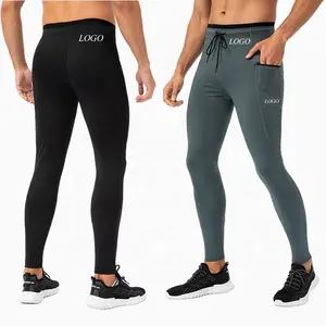 High elastic sport pants athletic bottom drawstring training leggings mens gym tights with pocket