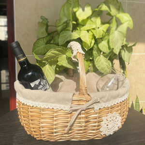 Rattan <b>Basket</b> Oval With Handles Cotton Lining Storage <b>Basket</b> For Fruit Vegetable Neatening - Product Image 3