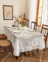Nappe de table ronde en dentelle brodée style Rococo, motif découpé, pour décoration intérieure, fête, vente en gros, blanc et vert, France INS