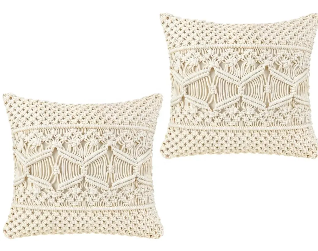 Throw Pillow Cover Macrame Cushion Case Set of 2 Boho Pillows Decorative Pillow Cover for Bed Sofa
