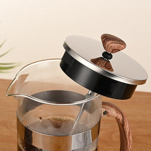 Poignée en <span class=keywords><strong>grain</strong></span> de bois personnalisée presse à pointe française sur les ongles presses françaises en verre borosilicate théière pour cafetière - Product Image 3