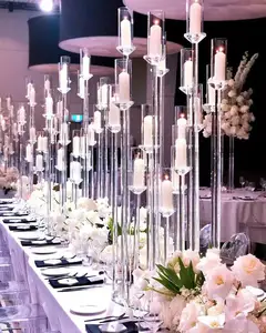 Acrylic Modern 8 Arm Wedding Floor Clear Candelabra 128cm Tall Wedding Centerpieces Candle Holders For Table Decorations