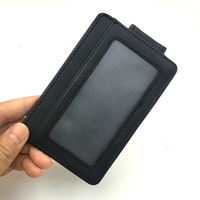 Porte-cartes à rabat en cuir PU noir, personnalisable avec logo en relief, étui fin pour cartes de crédit avec fenêtre d'identification – Fournisseur d'usine