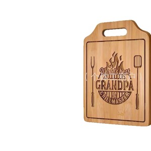 Tabla de cortar de madera rectangular con grabado 'Grandpa Grill Master', plato de cocina para carne - Product Image 1