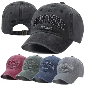 Bonés de beisebol de algodão lavado para mulheres e homens, chapéus retrô com bordados de letras, viseiras de sol, chapéu hip hop, chapéu de pai, bonés de beisebol de New York