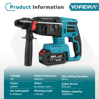 Marteau perforateur électrique sans fil YOFIDRA 26 mm, mandrin SDS, perceuse à percussion, 4 modes pour béton et bois