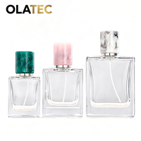 OLATEC Botellas de Perfume Rectangulares Transparentes Recargables de 50 ml con Tapa de Mármol, Botella de Vidrio Vacía de 50 ml para Perfume en Spray