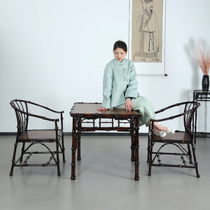 <b>Bamboo</b> Coffee <b>Table</b> Square Antique Bronze Color Chinese Style Living Room Home Use 81x76cm - Product Image 3