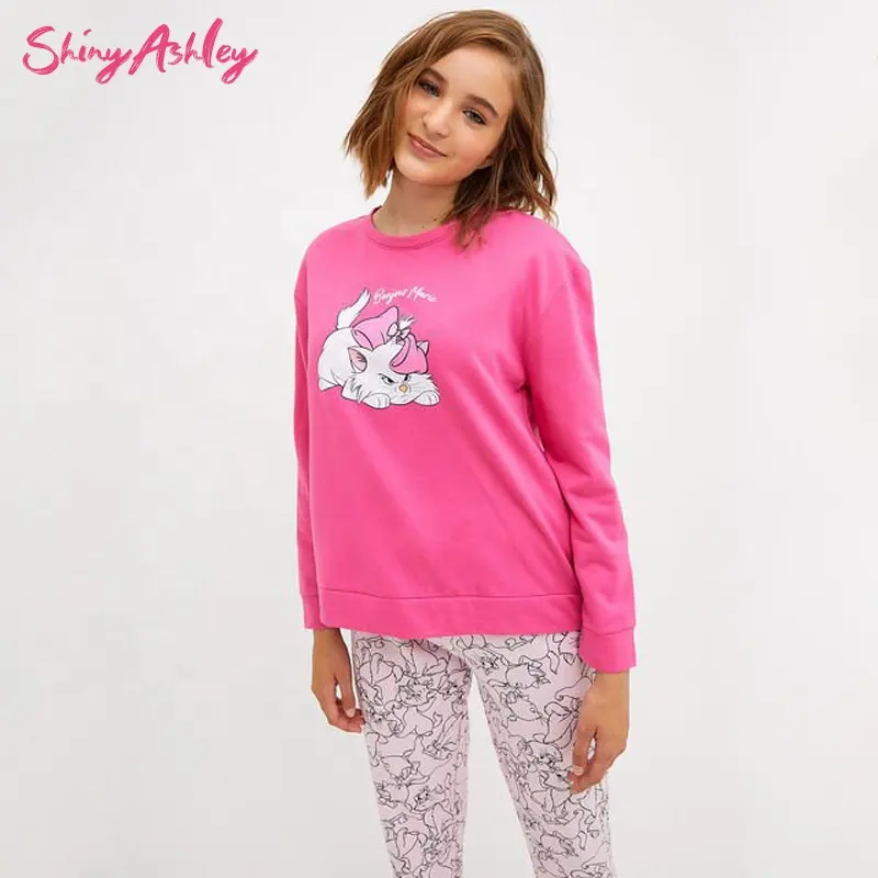 Shiny Ashley pajamas pink fashion long sleeve loungewear two piece warm lovely ODM pajamas for young girls