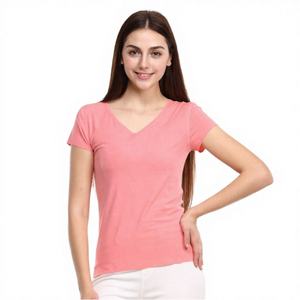 Camiseta Personalizada de Manga Larga con Cuello en V para Mujer, Mezcla de Viscosa/Algodón, Ecológica, de Secado Rápido, con Logotipos Impresos en Serigrafía y Botones - Product Image 4