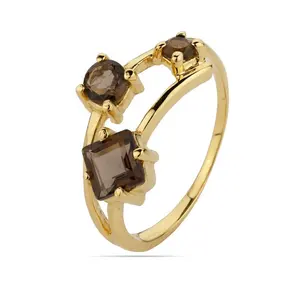 Smoky Topaz Hydro Gemstone Indah Cincin Batu Permata Buatan Tangan Modis