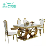 Vente en gros de meubles SK-YHZ-J002 modernes table de cuisine et 6 chaises ensemble de salle à manger de luxe en métal acier inoxydable et marbre