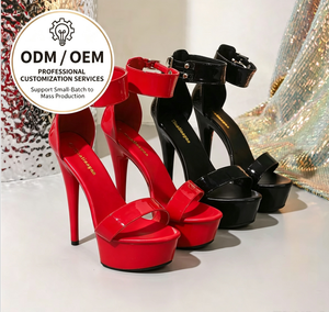 Sandali da donna rossi <span class=keywords><strong>con</strong></span> <span class=keywords><strong>tacco</strong></span> a spillo, plateau e punta aperta, estivi, sexy, traspiranti, <span class=keywords><strong>con</strong></span> chiusura a fibbia - Product Image 1