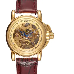 זוכה זהב גיאומטריה עיצוב שקוף שלד חיוג Mens שעונים למעלה מותג יוקרה אופנה אוטומטית מכאני שעון שעון
