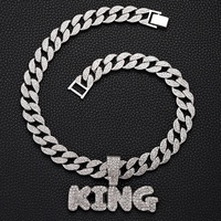 Usine bricolage glacé 15MM chaîne cubaine Hip Hop alliage et Bling strass roi lettre pendentif collier