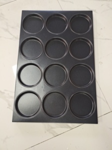 Non-stick 5 inci baja aluminium 12 lubang wajan Hamburger roti industri kue <span class=keywords><strong>Burger</strong></span> baki cangkir kue wajan 40*60 cm - Product Image 6