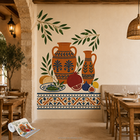 Tableau mural auto-adhésif à trois panneaux sur le thème de la fête méditerranéenne, décoration de restaurant