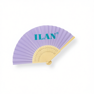 Ventaglio di carta Ilan 21 cm viola pieghevole per eventi - Product Image 1
