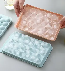 BPA Free Round Ice Cube Tray 33 Grid Mold PP Circle Crystal Clear Ice Ball Maker Mold Tray Set For Freezer
