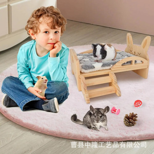 Cama de madera para hámster con escaleras, color madera natural, piel sintética, para uso en interiores, para cobayas y hámsteres. - Product Image 2