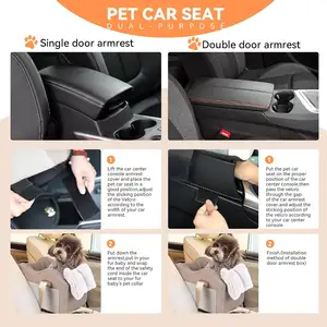 Siège de voiture pour chien Console centrale Siège de voiture rehausseur pour animaux de compagnie pour petits chiens (Champagne + Kaki)