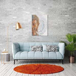 Modern 3D Mandala Flower Blossom <strong>Buddha</strong> <strong>Painting</strong> with Gold Foil High-Definition Reproduction Print on Blue <strong>Canvas</strong> - Product Image 3