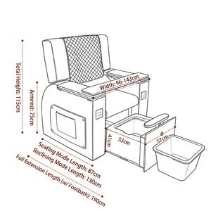 Fauteuil de pédicure professionnel sans plomberie, portable, avec bain de pieds escamotable et lumière LED, fauteuil de massage inclinable - Product Image 6