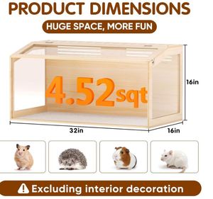 Gaiola de Madeira Personalizada para Hamster de 32 Polegadas, Grande Gaiola para Hamster com Acrílico para Pequenos Animais, Porquinho-da-Índia, Coelho, Rato - Product Image 2