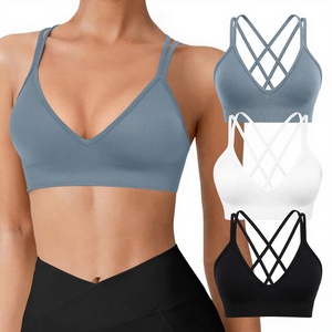 Paquete de 3 Sujetadores Deportivos Personalizados para Mujer, Sin Costuras, Soporte Medio, Escote en V Profundo, Sin Varillas, Almohadillas Extraíbles, Tirantes Cruzados, Transpirables - Product Image 2